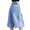 Women Retro High Waist Loose Fit Mid-Length Denim Shorts