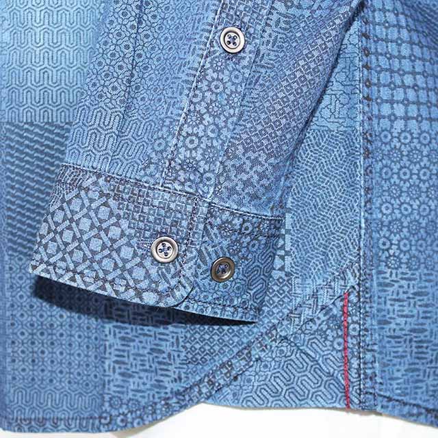 Men's Custom Print Blue Washed Long Sleeve Denim Shirt