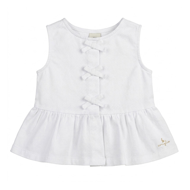 White Cotton Baby Girl Blouse Sleeveless Summer Shirt with Bows