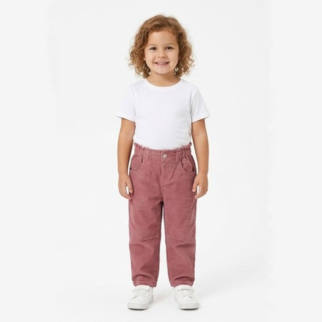 Girls Casual Cotton Corduroy Pants with Ruffle Elastic Waist