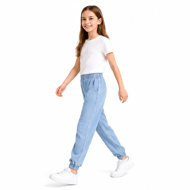 Custom Girls Lightweight Breathable Denim Elastic Waist Jogger Jeans