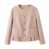 Women's 100% Double Face Cashmere Ruffle Hem Short Jacket
