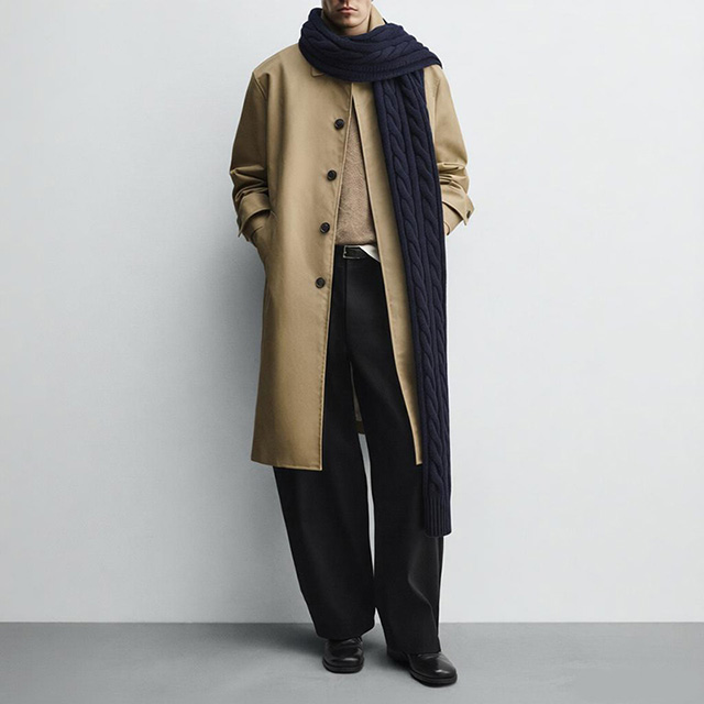 Men's Spring Loose Fit Lapel Solid Color Lined Long Trench Coat