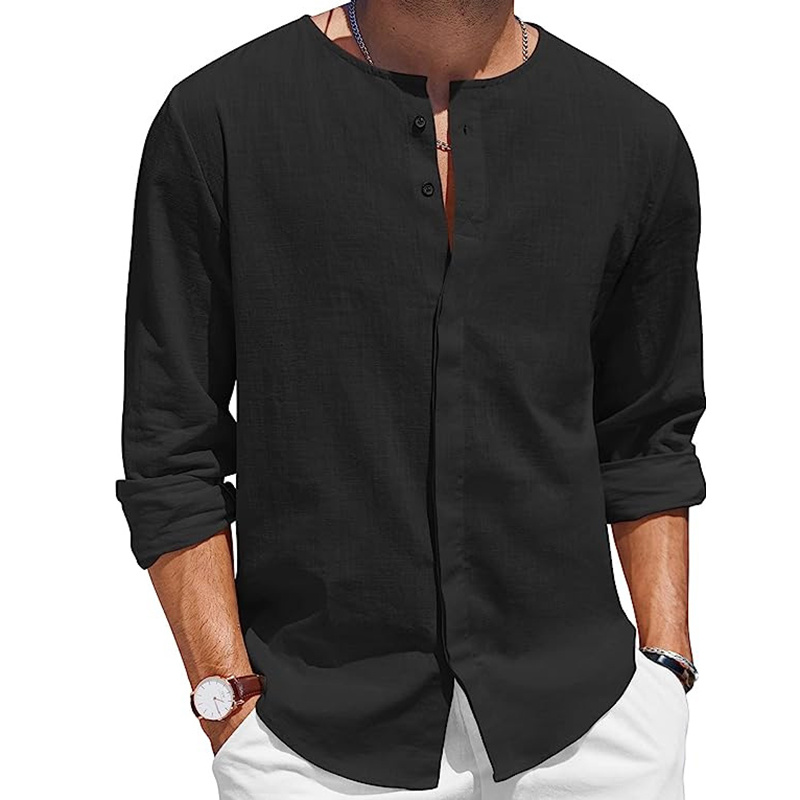 Men's Custom Wholesale Cotton Linen Long Sleeve Summer Beach Shirt