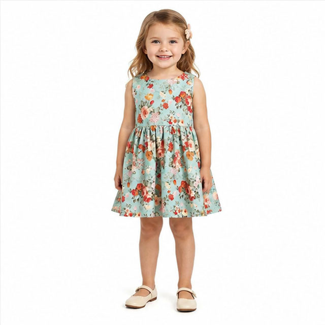 Girls Fashion Princess Print Skirt Kids Summer Scoop Neck Sleeveless Party Dress