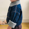 Children Winter Windproof Washed Denim Coat Warm Jeans Jacket with Sherpa Lining