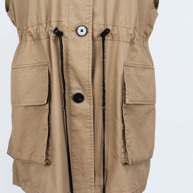Women's Cotton Twill Versatile Patch Pockets Waist Drawstring Utility Vest