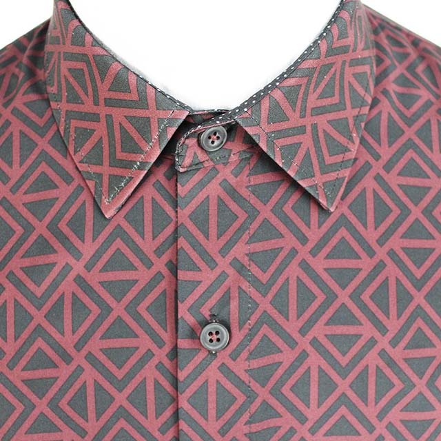 Men's Custom Geometric Print Poly Spandex Long Sleeve Dress Shirt