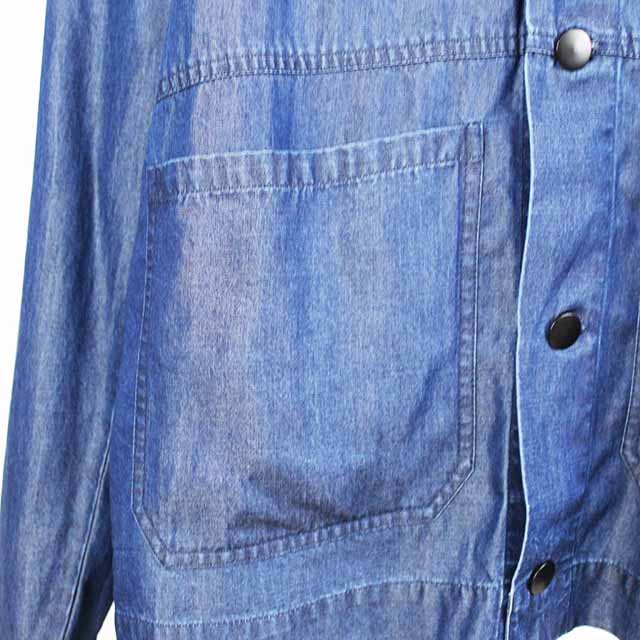 Men's Stand Collar Cotton Denim Solid Color Long Sleeve Cargo Shirt