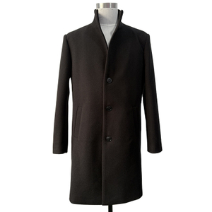 Men's Vintage Winter Overcoat Poly Knit Single-Breasted Funnel Neck Lined Long Trench Coat