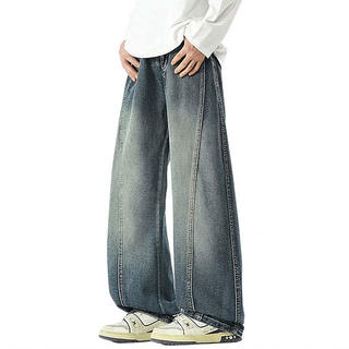 Men Custom Straight Wide-Leg Baggy Long Scimitar Denim Jeans