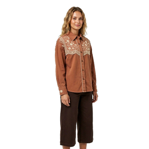 Women's Daisy Embroidered Washed Cotton Overshirt Custom