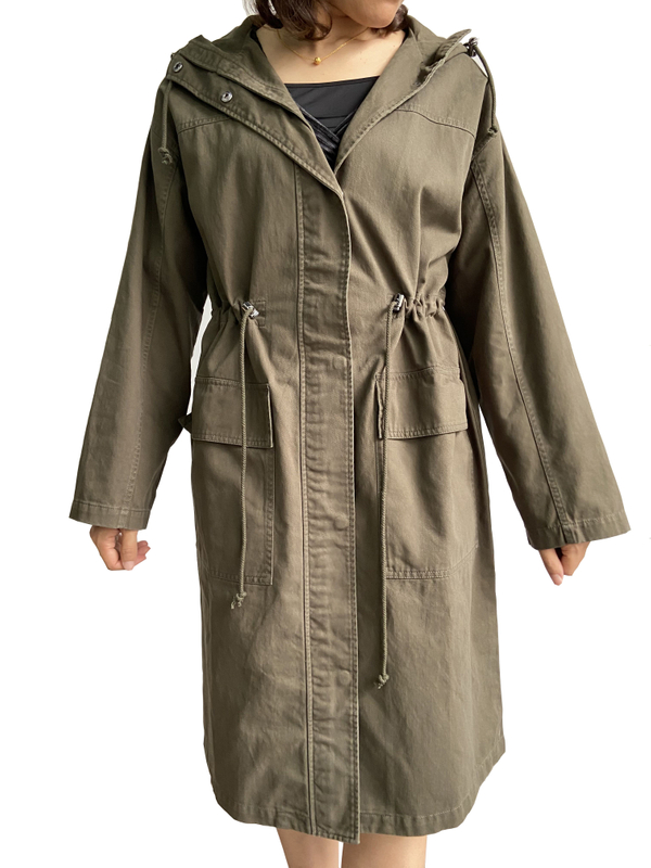 Olive Green Long Jacket Dust Coat Hooded Long Coat for Women