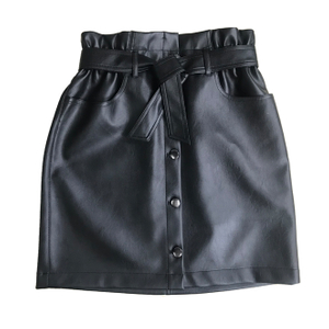 Black PU Dress Medium Long Skirt