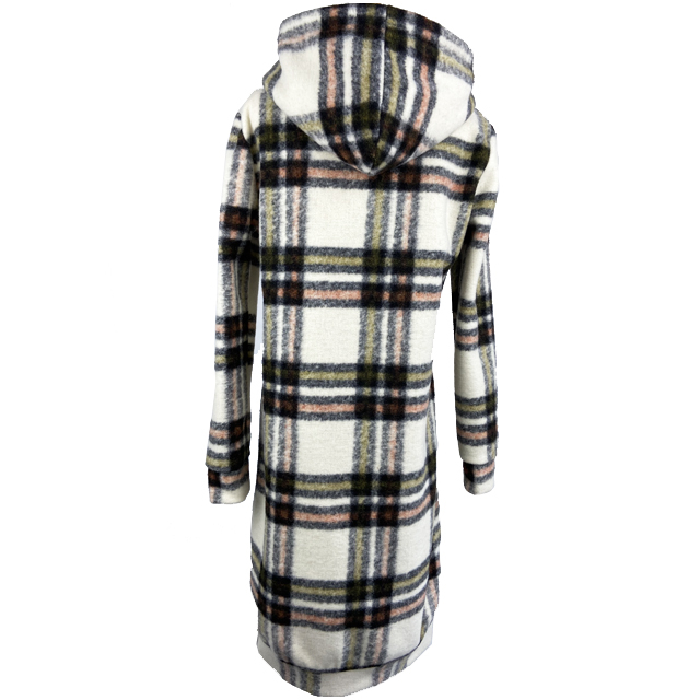 Autumn plaid trench coat knitted plaid jacket fleece womens outfit with hood