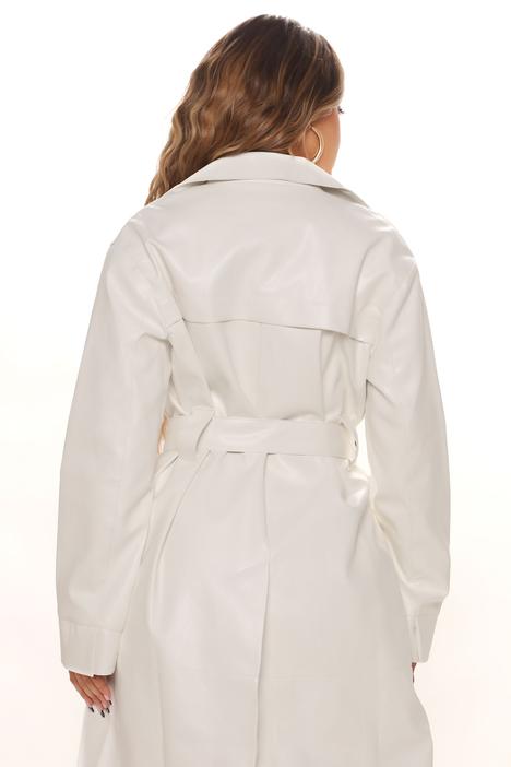 Fashion White PU Long Jacket Womens