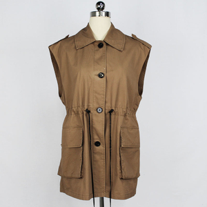 Fashion Womens Khaki Outwear Fashion Ladies Sleevless Jacket Vest