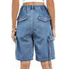 Women's Cotton Denim Washed Summer Casual Cargo Bermuda Shorts