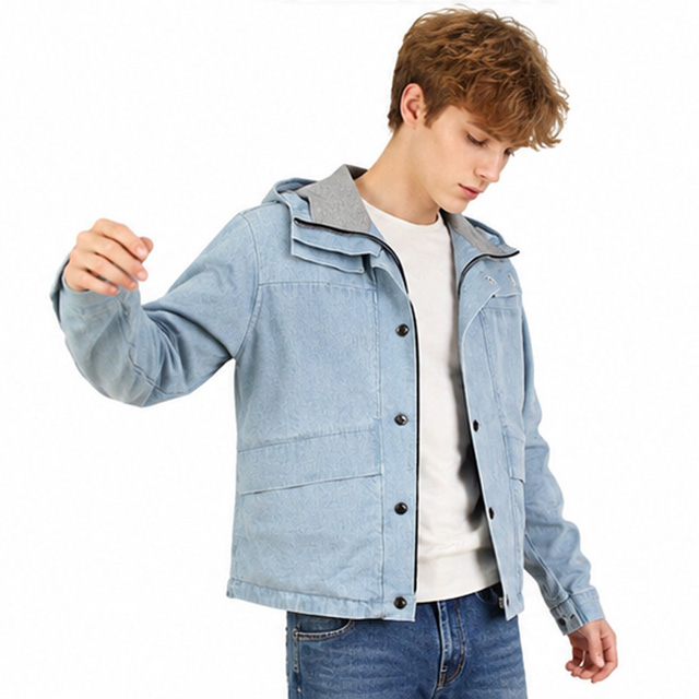 Men's Cotton Denim Hoody Windproof Lined Sports Jacket