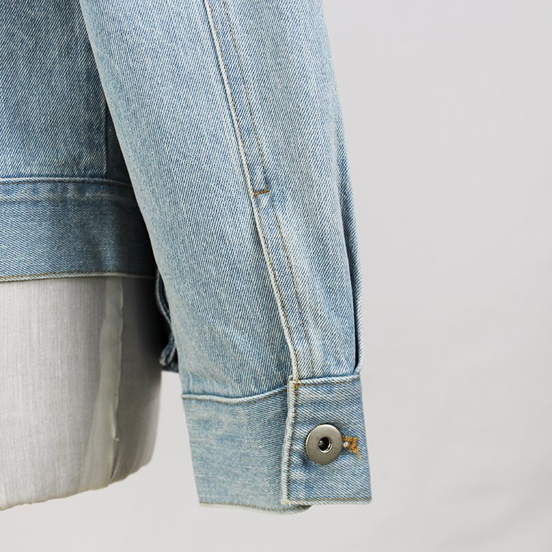 Men's Contrast Color Washed Denim Multi-Pocket Cargo Work Jacket