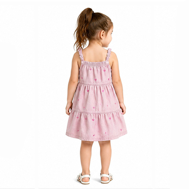 Girls Sleeveless Knee-Length Square Neck Spaghetti Strap Embroidery Tiered Dress