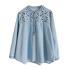 Women Spring Loose Fit Embroidery Cotton Denim Long Sleeve Shirt