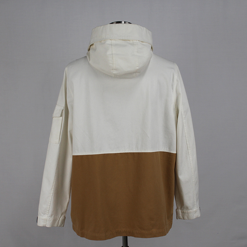 Men's Color-Block Cotton Hooded Outdoor Windbreaker Workwear Cargo Jacket