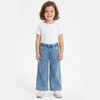 Girls Wash Blue Straight Wide Leg Elastic Waist Denim Jeans