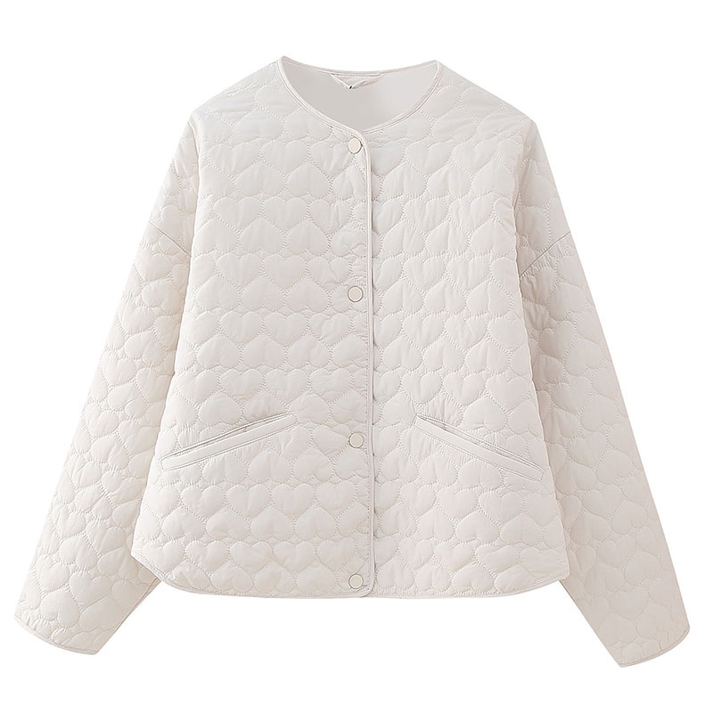 Women's Vintage Lightweight Round Neck Snap Button Winter Padded Quilted Puffer Jacket