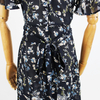 Ladies Summer Black Chiffon Custom V-Neck Flounce Short Sleeve Fashion Floral Dress