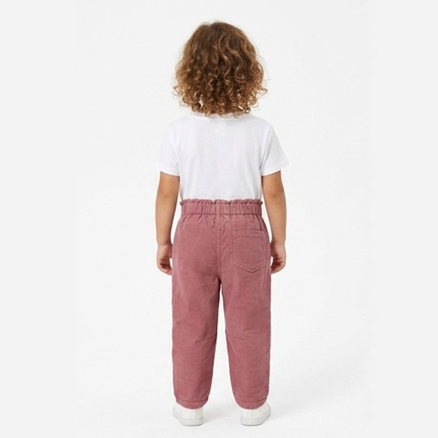 Girls Casual Cotton Corduroy Pants with Ruffle Elastic Waist