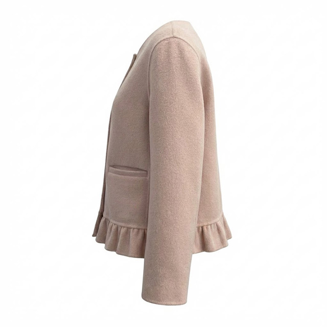Women's 100% Double Face Cashmere Ruffle Hem Short Jacket