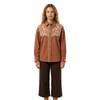 Women's Boho Embroidered Oversized Cotton Twill Shirt