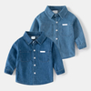 Boy's Casual Versatile Tops Kids Cotton Denim Long Sleeve Lapel Button Shirt