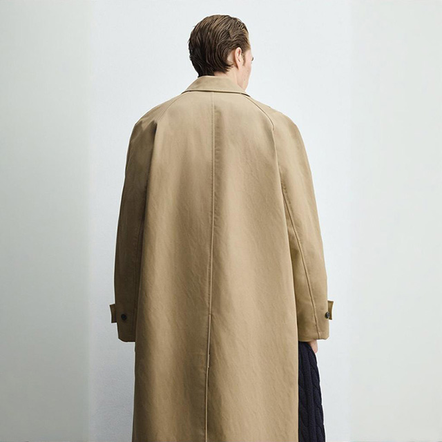 Men's Spring Loose Fit Lapel Solid Color Lined Long Trench Coat