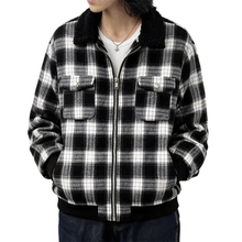 Men's Flannel Plaid Winter Warm Long Sleeve Lapel Padded Coat Jacket