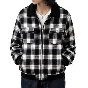 Men's Flannel Plaid Winter Warm Long Sleeve Lapel Padded Coat Jacket