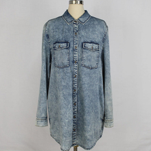 Ladies Custom Acid Wash Blouse Casual Long Sleeve Denim Shirt