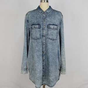 Ladies Custom Acid Wash Blouse Casual Long Sleeve Denim Shirt