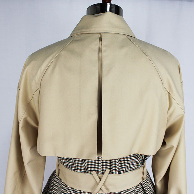 Women's Splicing Effect Windproof Khaki Trench Coat with Waist Belt