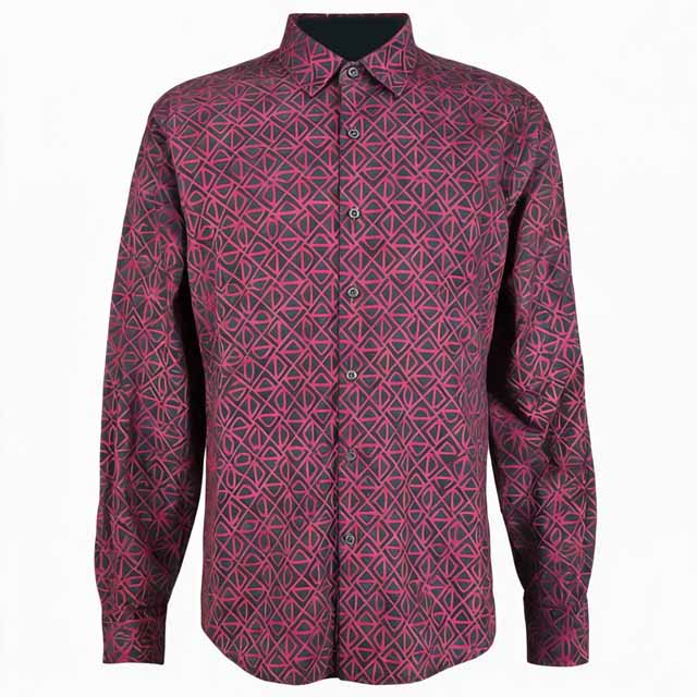 Men's Custom Geometric Print Poly Spandex Long Sleeve Dress Shirt