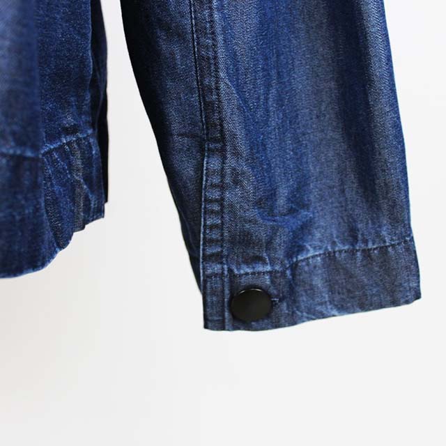 Men's Stand Collar Cotton Denim Solid Color Long Sleeve Cargo Shirt