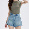Women Cotton Denim Monkey Mustache Wash Summer Casual Jeans Work Shorts