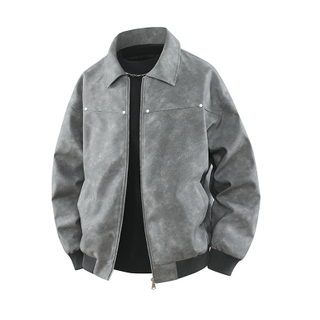 Men's High-Quality Fashion Retro Spring/Autumn Style Lapel Leather Texture Casual Zipper Jacket