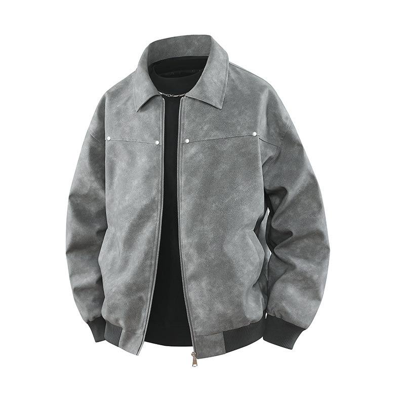 Men's High-Quality Fashion Retro Spring/Autumn Style Lapel Leather Texture Casual Zipper Jacket