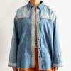 Women's Vintage Customized Embroidery Loose Fit Long Sleeve Casual Denim Button Shirt