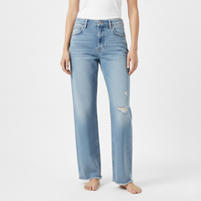 High Waist Light Blue Wash Ripped Straight Leg Women's Denim Jeans