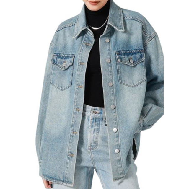 Women Autumn Retro Plus Size Denim Shirt Jacket