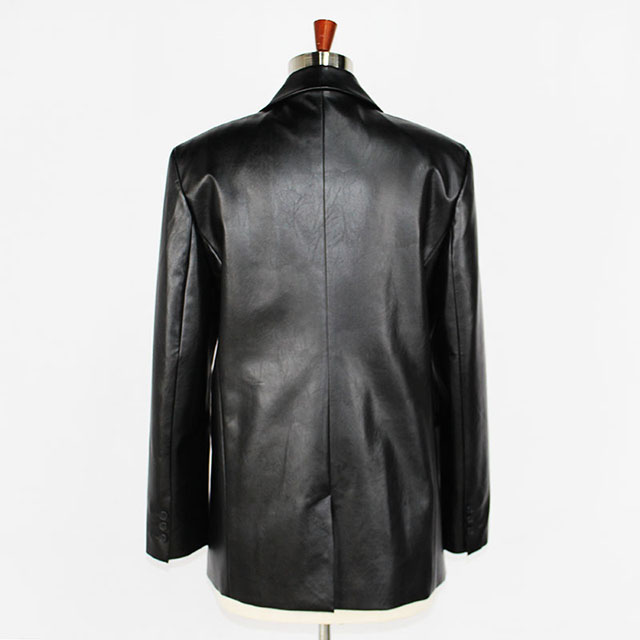 Women's Black PU Leather MID-Length Fashion Plus Size Blazer Suit