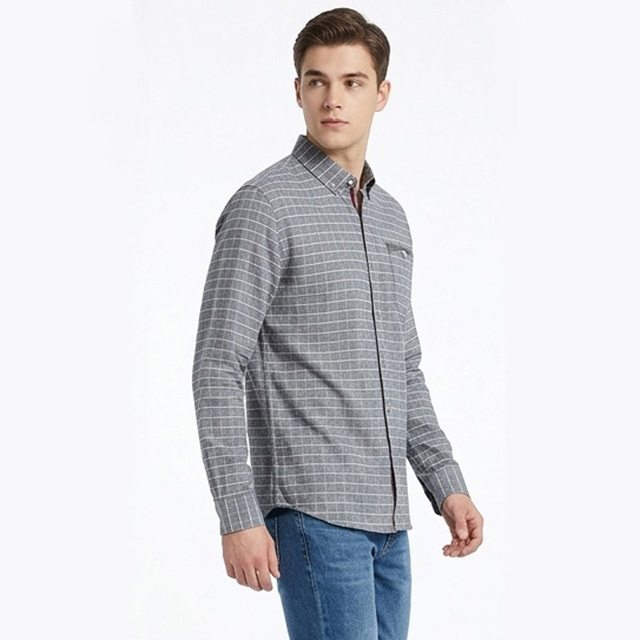 Men Yarn Dye Plaid Long Sleeve Business Versatile Cotton Shirt